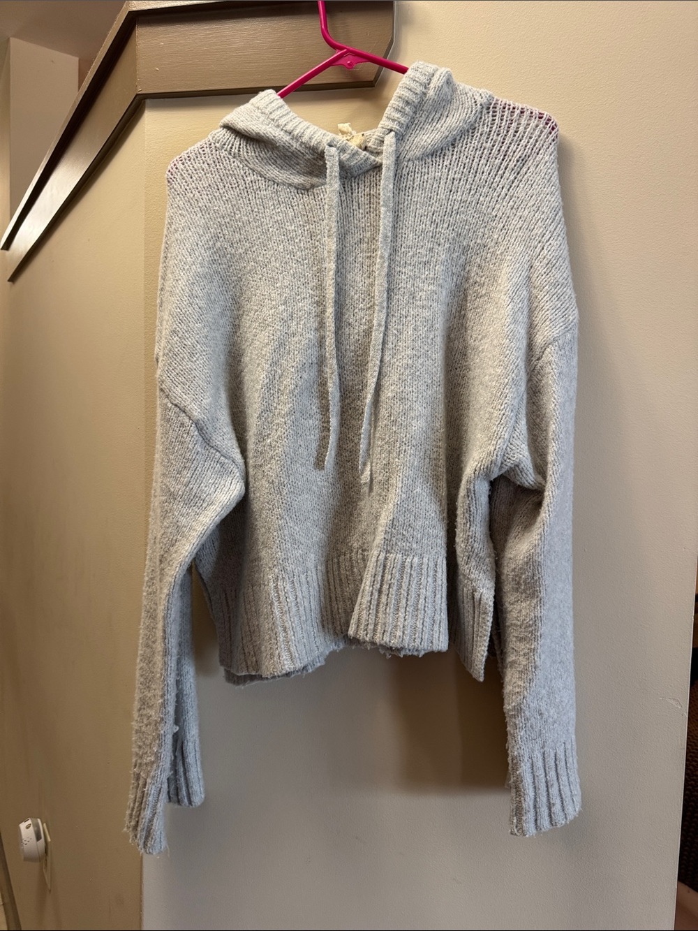 Cozy Light Gray Hooded Knit Sweater